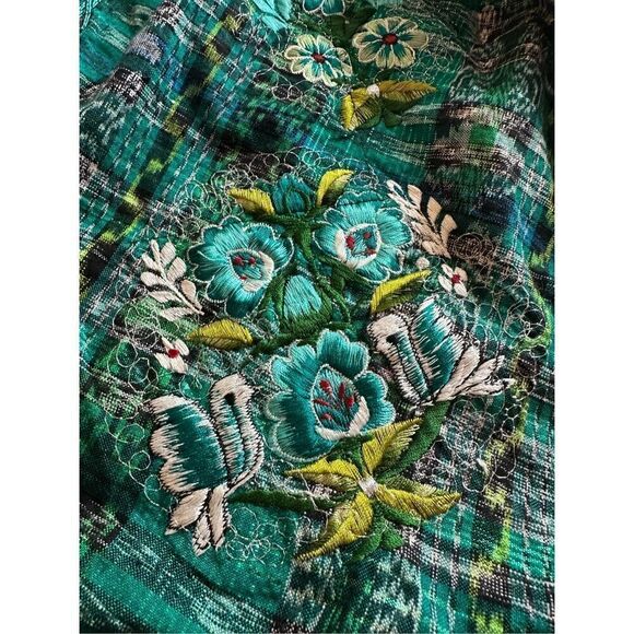 Green Handmade Ruffle Embroidered Floral Waist Apron 31" - Picture 3 of 9